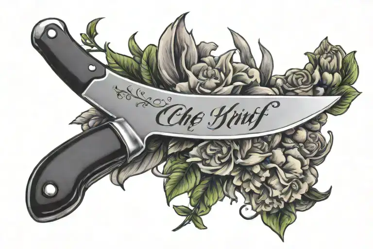 Chef Knife Tattoo With Mise-en-place Written On Blade