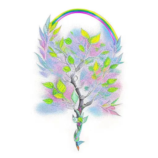 Branch With Leaves In Rainbow Colors