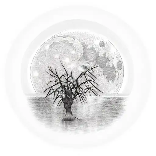 Moon Peeking Through Willow Tree