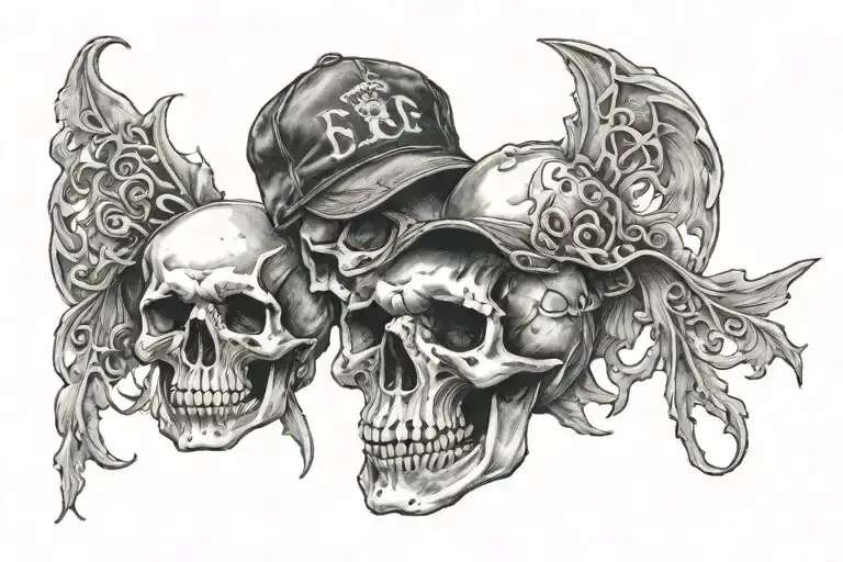 3 Skulls With A Baseball Hat