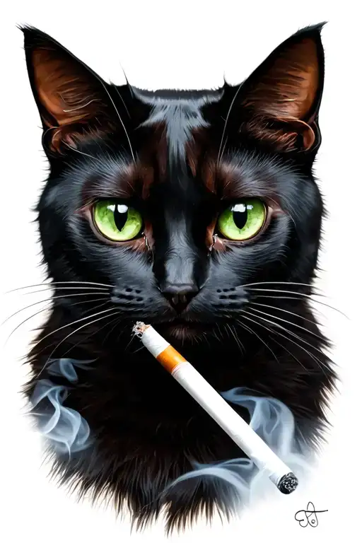 Bougie Black Cat With Green Eyes Smoking Cigarette