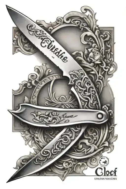 Chef Knife Tattoo With Mise-en-place Written On Blade