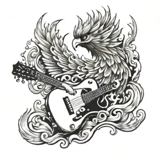 Phoenix And A Guitar With Flames