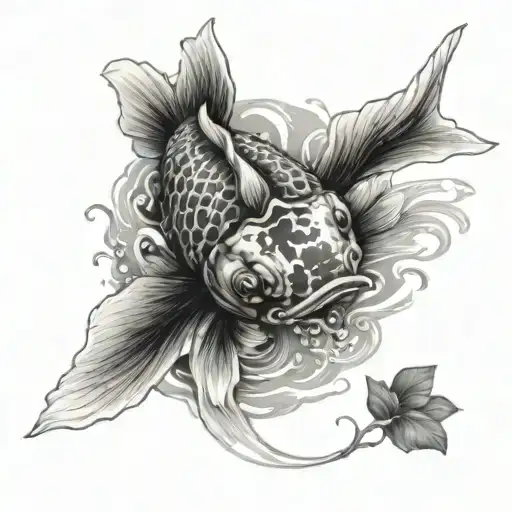 Create A Realistic Portrait Of A Koi Fish Swimming In A Japanese Art-inspired Pond