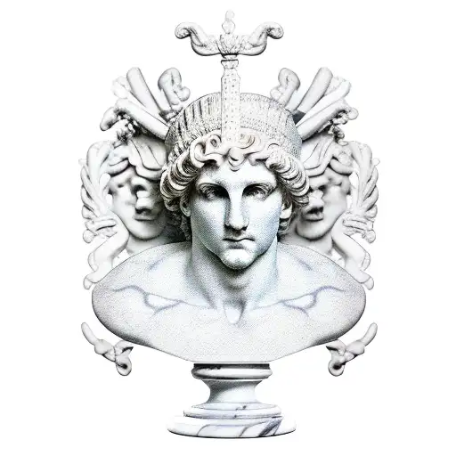 A Marble Bust Of Apollo With A Laurel Crown Looking Up And To The Right