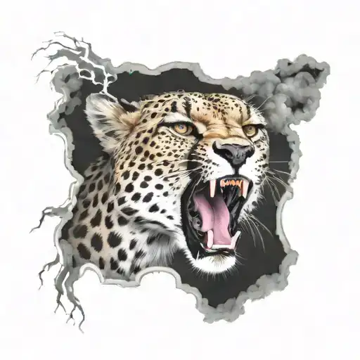Cheetah Roaring In Lightning Storm With Black Clouds