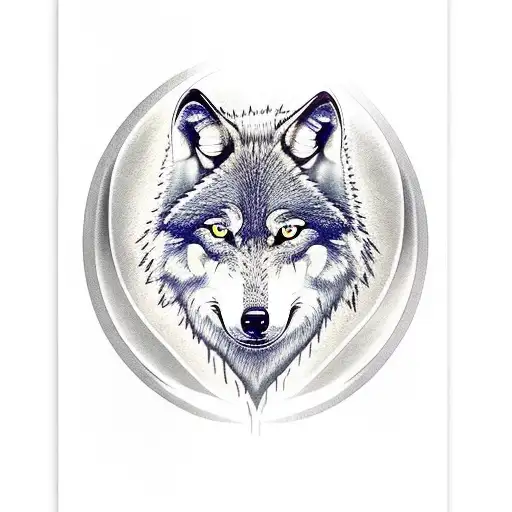 Wolf Mit Bunten Augen Mond Wald Kirche Berg