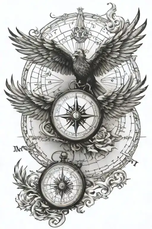 Phoenix Wings Man And Compass Tattoo Featuring
