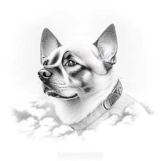 Stairway To Heavens Gates With Silhouette Of A Dog With Halo Walking Towards Heaven