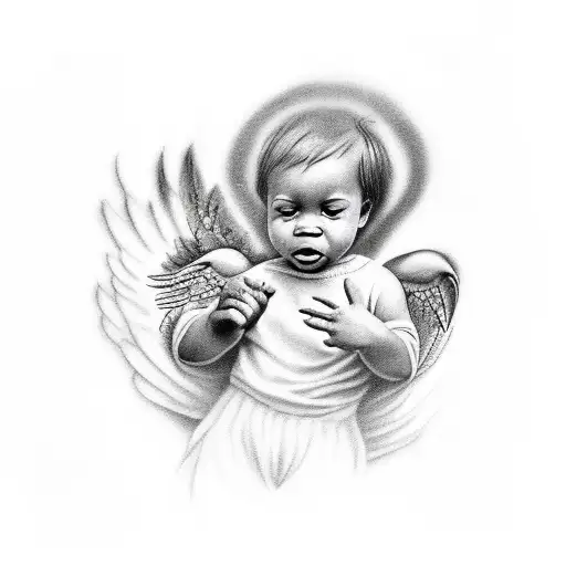 Black Baby Angel Singing To Doves In Hevean Tattoo