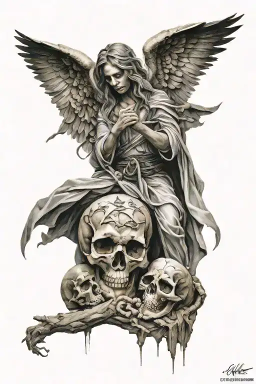 A Desert Scene With A Mystical Angel And Death Elements Intertwined Tattoo