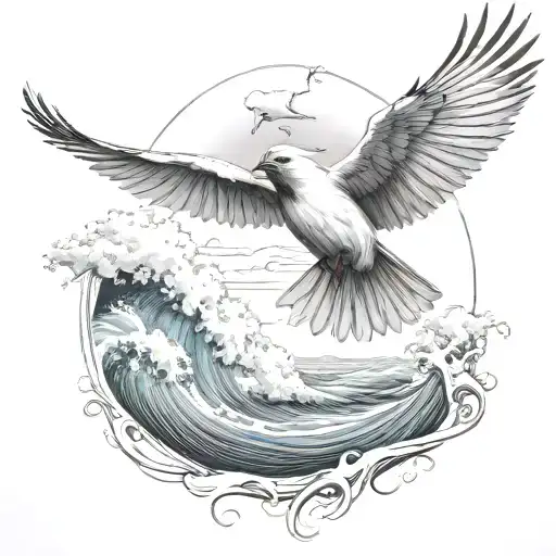 Flying Cardinal To The Ocean And Palm Tree With Waves