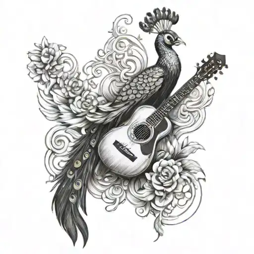 Phoenix And Peacock And Guitar