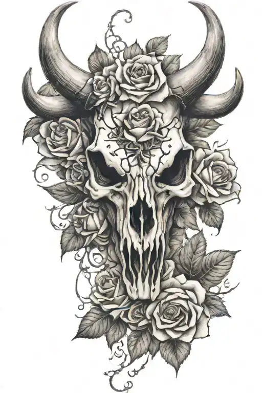 Bull Skull With Spiders And Roses