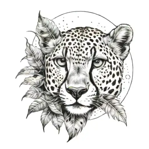 Cheetah Hiding In Jungle Leaves At Night With Moon