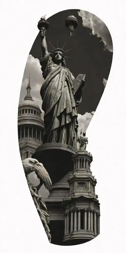 Statue Of Liberty With Eagle And Liberty Bell