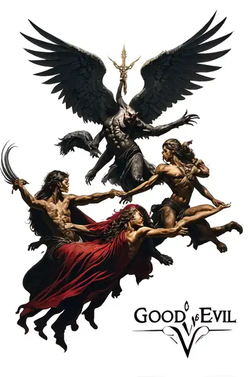 Good Versus Evil Scene With Battle Angels Demons
