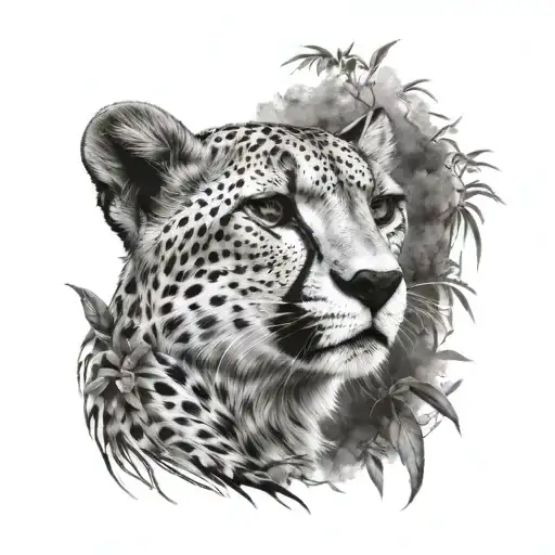 Cheetah Made From African Trees And Plants Black And White