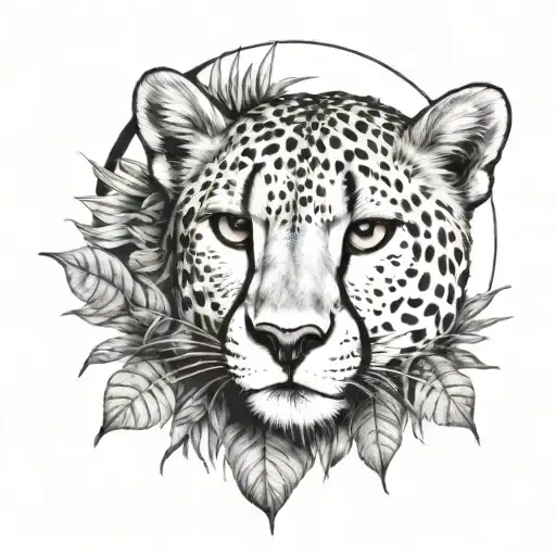 Cheetah Hiding In Jungle Leaves At Night With Moon