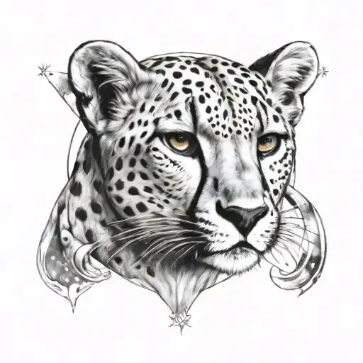Cheetah Spirit In Space With Stars And Moon