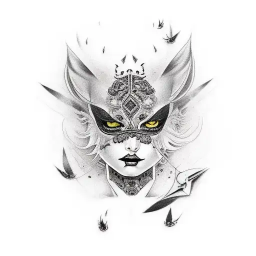 Goth Very Sexy Girl With Tattos Black And White With Red Eyes Only Leg Tatto Sleeve