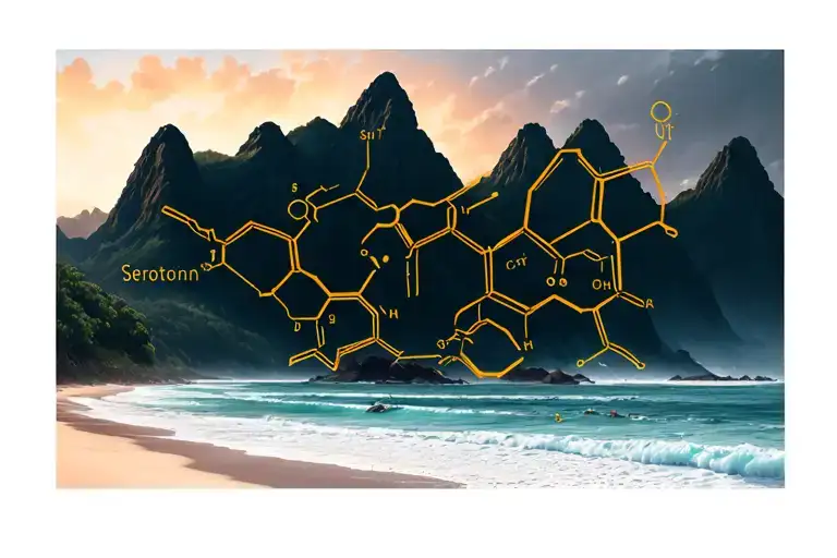 Serotonin Chemical Structure With Beach And Mountain