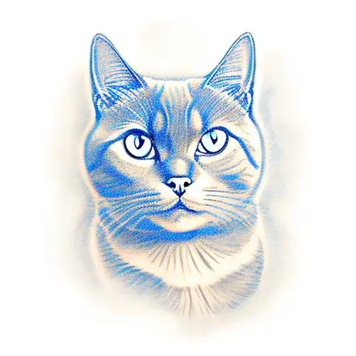 Create A Tattoo Design Using The British Shorthair Blue Point Cat Breed And Using Blue Eyes