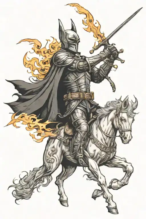 A Dark Knight Wielding A Fire Sword While Riding A Capricorn