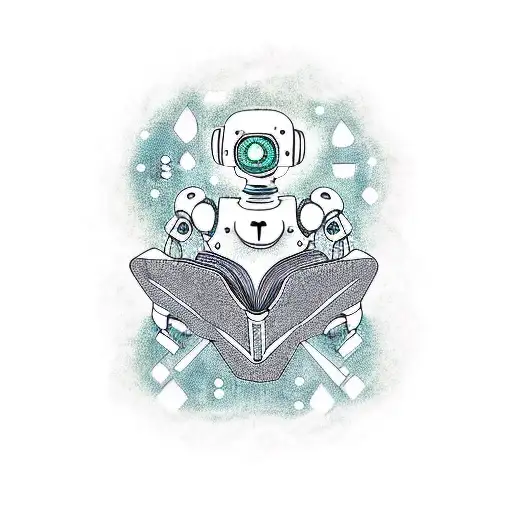 A Science Fiction Scene With A Robot Reading A Book Under A Starry Sky