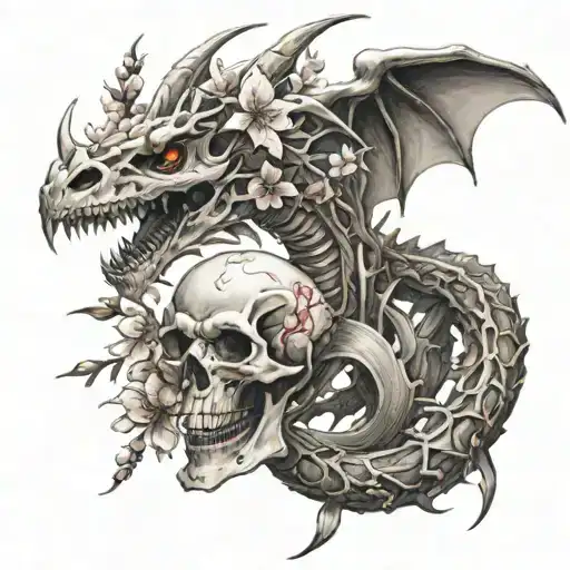 Skeleton Dragon With Cherry Blossoms