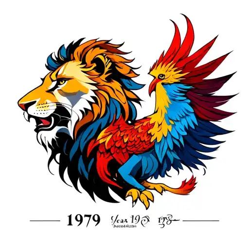 Roaring Lion And Phoenix And Year 1979 Calligraphy