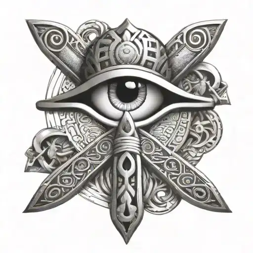 Egyptian Ankh Symbol Intertwined With Egyptian Eye And Hyroglphs