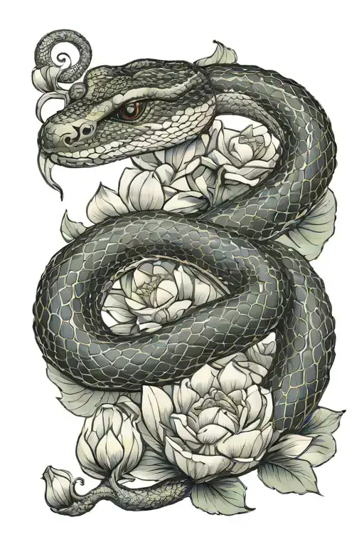 Eternity Snake Eating It's Tail Figure 8 On Lotus Flowers