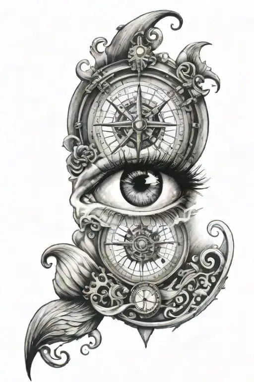 Eye With Compass And Sea