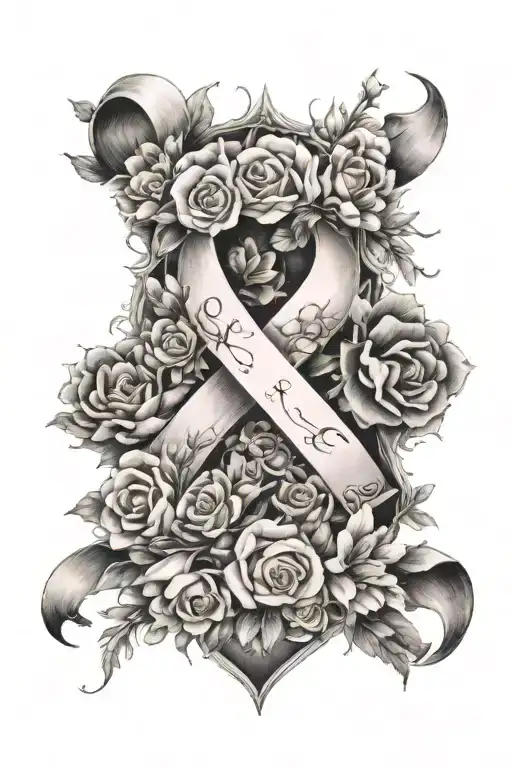 Breast Cancer Ribbon Surrounded By Flowers