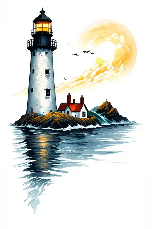 Dark Moving To Light Shining With Lighthouse