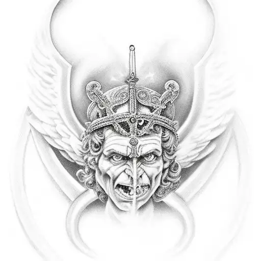 Archanagel Micheal Slaying Satan With Other Catholic Saints Surrounding