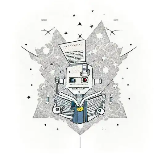 A Science Fiction Scene With A Robot Reading A Book Under A Starry Sky