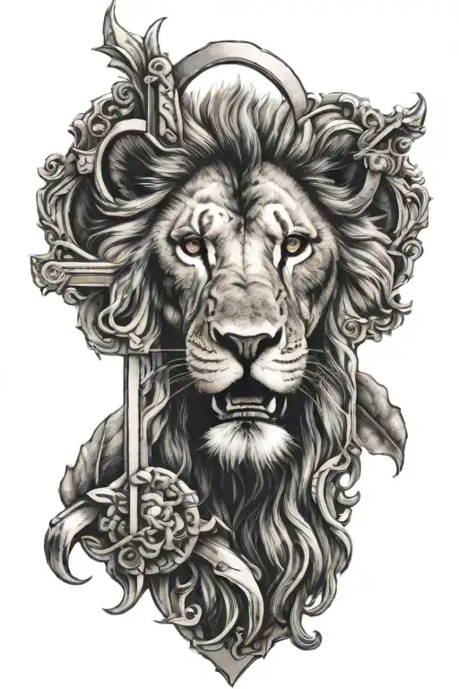 Lion Face In A Cross Incorporated Within