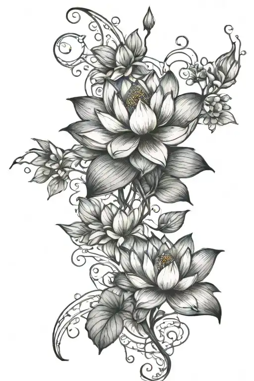 Lotus Flowers With Vines Growing