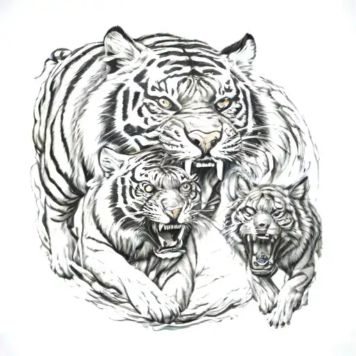 Tiger Fighting Wolves