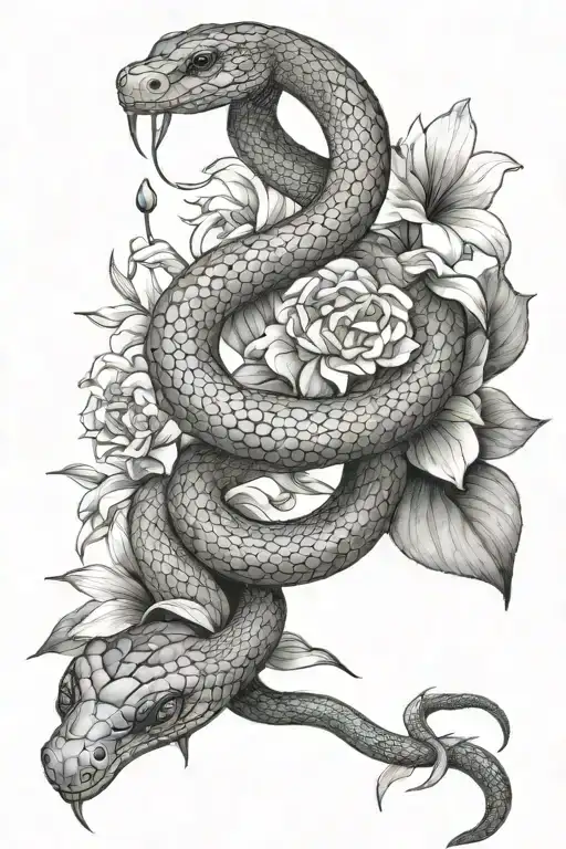Snake Eating It's Tail Eternity Figure 8 On Lotus Flowers