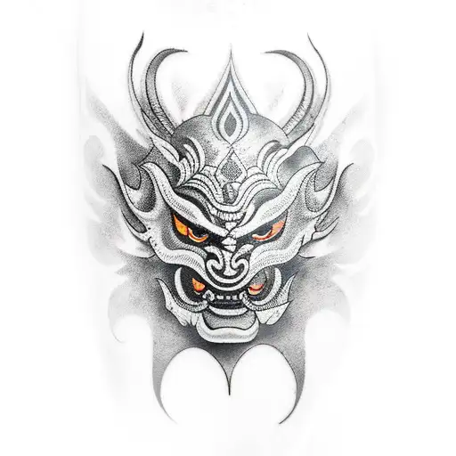 Thai Demon Mask With Muay Thai Gloves
