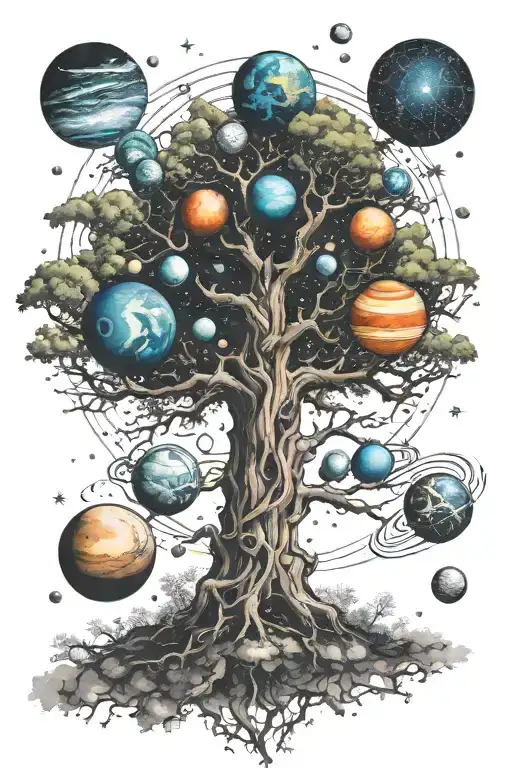 Tree Of Planets On A Background Of Space