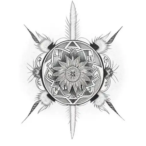 Medicine Wheel With Five Feather Hanging Down