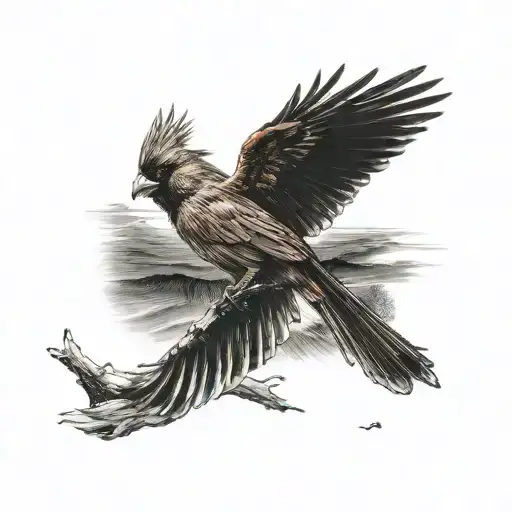 Cardinal Flying Under A Beach