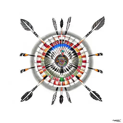 Native American Medicine Wheel With Five Feather Hanging Down