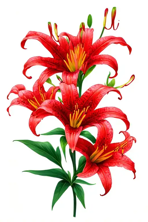 Red Japanese Spider Lillies Blooming Flowers