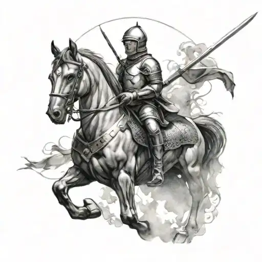 Joan Of Arc In Full Armor Riding Horse Holding Sword
