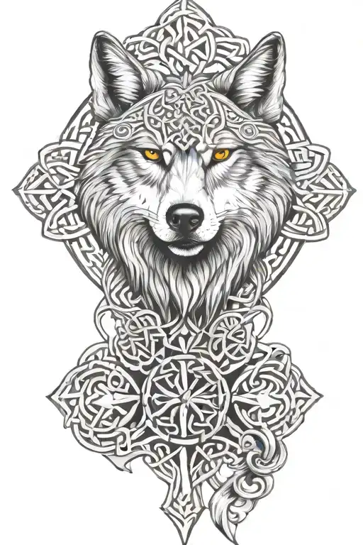 Wolf And Celtic Pattern And Orthodox Cross